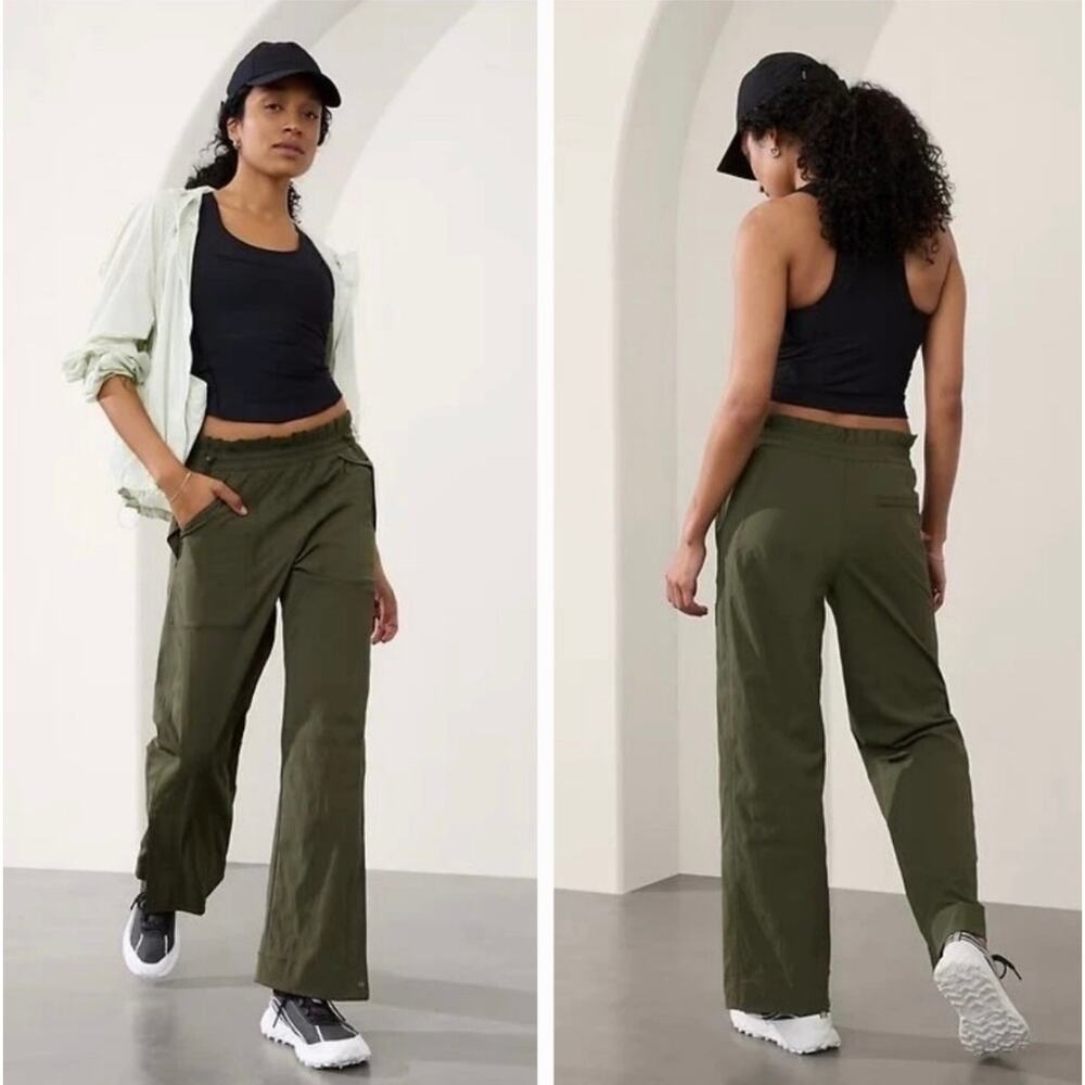 Athleta Trekkie High Rise Parachute Pant NEW Aspen Olive Green Size 6/T